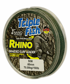 Triple Fish RHINO BRAIDED LEADER 68KG/150LB .60MM, Colour Green, 50m Spool