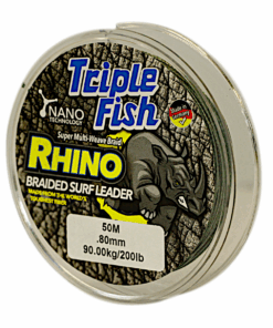 Triple Fish RHINO BRAIDED LEADER 90.7kg/200LB .80MM, Colour Green, 50m Spool