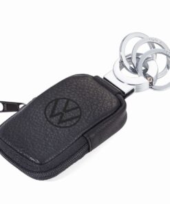 Troika Key-Click Keyring with VW Logo Leather Pouch for Coins or Face Mask