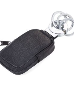 TROIKA Keyring with Coin Pocket Genuine Leather POCKET CLICK Black