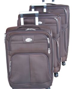 Trolley 3 Piece Travel Luggage Spinner - Brown Fabric