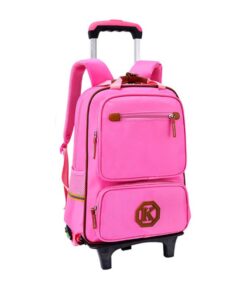 Trolley Backpack Preschool Rolling Bag Wheeled Book Bag - Pink