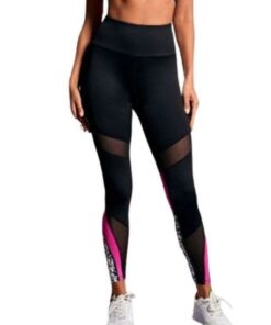 Tummy Control Sports Leggings - Black and Pink - L