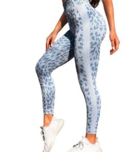Tummy Control Sports Leggings - Blue and Grey - M
