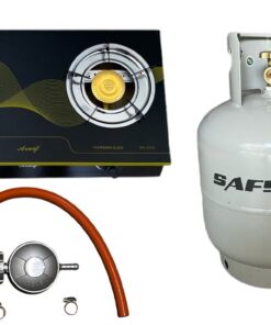 Two Burner Auto Ignition Tempered Glass Gas Stove & 9Kg Cylinder