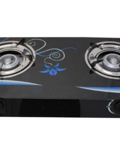 Two-Burner Auto-Ignition Tempered Glass Panel Gas Stove - Blue Petal