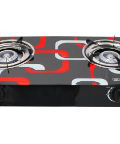 Two Burner Auto-Ignition Tempered Glass Panel Gas Stove - Red Square Edition