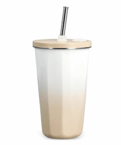 Two-Tone Stainless Steel Double Insulated 600ml Flask with Straw - Cream