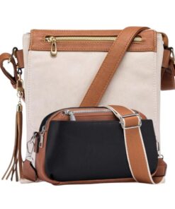 Two-toned Crossbody Handbag Combo Set - Black & Beige