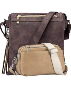 Two-toned Crossbody Handbag Combo Set - Brown & Khaki