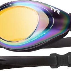 TYR Black Hawk Mirrored Racing Goggles - Gold/Metal Rainbow