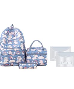 Unicorn Girls School Backpacks With Lunch Bag and Pencil Case - Blue
