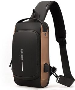 Unisex Bag Shoulder Crossbody With USB Port - Black Brown