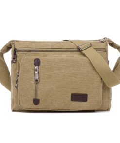 Unisex Canvas Multi-Compartment 11" Inch Messenger Bag - Khaki