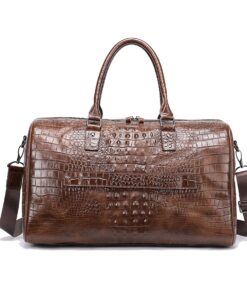 Unisex Genuine Leather Travelling Bag with Stylish Crocodile Pattern