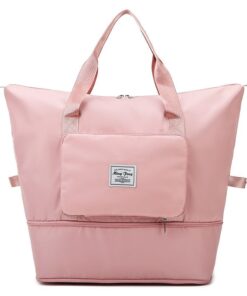 Unisex Large Capacity Waterproof Expandable Gym Travel Duffle Bag - Pink