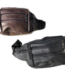 Unisex Leather Waist Moon Bag - Combo Pack Of Black And Brown