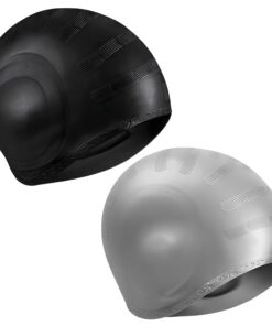 Unisex Swimming Caps with 3D Ear Protection Silicone Swim Cap - Grey & Black