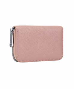 Unisex Zip Around Faux Leather Card Holder - Baby Pink
