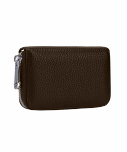 Unisex Zip Around Faux Leather Card Holder - Chocolate Brown