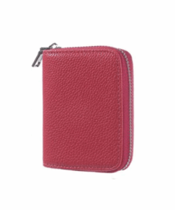 Unisex Zip Around Faux Leather Card Holder - Hot Pink