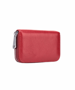 Unisex Zip Around Faux Leather Card Holder - Red