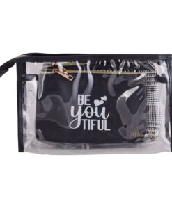 Urban Muse Be-you-tiful 3-Piece Cosmetic Bag Set - Transparent - Black & White