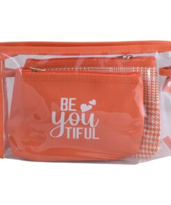 Urban Muse Be-you-tiful 3-Piece Cosmetic Bag Set - Transparent - Orange & White