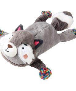 UrbanPets - Fox Raccon Durable Plush Dog Toy with Rope and Squeaker - GreyRaccon