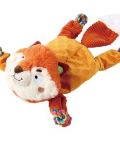 UrbanPets - Fox Raccon Durable Plush Dog Toy with Rope and Squeaker - OrangeFox