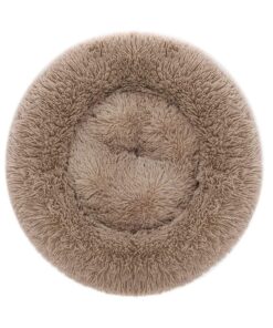 UrbanPets - Premium Fluffy Dense Plush Cat and Dog Round Cuddle Calming Bed - Coffee Brown - L