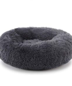 UrbanPets - Premium Fluffy Dense Plush Cat and Dog Round Cuddle Calming Bed - Dark Grey - XL
