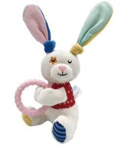UrbanPets - Squeaky Plush Tug Dog Toy with TPR ring Teething Chew Toys - RabbitWhite
