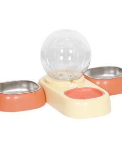 UrbanPets - The Pearl 3 In 1 Pet Feeder Cat Bowl Automatic Water Dispenser - Yellow, Orange