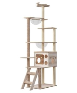 UrbanPets - Wooden Cat Tree with Space Domes Sisal Columns and Cat House M8