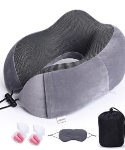 Uuname Memory Foam U-Shaped Travel Pillow with 1 Eye Mask 2 Earplugs &Travel Bag - Grey