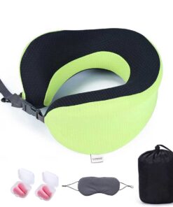 Uuname Travel U-Shaped Memory Foam Pillow with 1 Eye Mask 2 Earplugs & Carry Bag - Green
