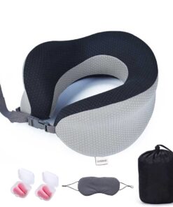 Uuname Travel U-Shaped Memory Foam Pillow with 1 Eye Mask 2 Earplugs & Carry Bag - Grey