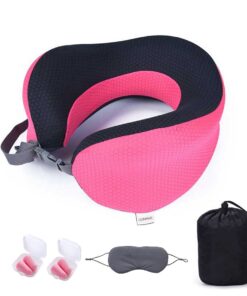 Uuname Travel U-Shaped Memory Foam Pillow with 1 Eye Mask 2 Earplugs & Carry Bag - Pink
