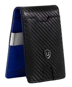 UVONGO Mens Minimalist Wallet RFID Blocking /Money Clip/Credit Card Holder - Blue Carbon
