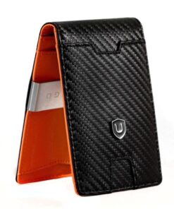 UVONGO Mens Minimalist Wallet RFID Blocking /Money Clip/Credit Card Holder - Orange Carbon