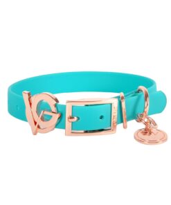 Valgray Splash Proof Adjustable Dog Collar, Turquoise & Rose Gold, Small
