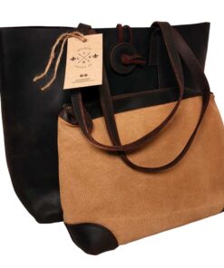 Vestal Ladies Genuine Full Grain Leather Tote Bag & Canvas Satchel Combo