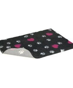 Vetbed Non-Slip Dog/Cat bed small 75cm x 50cm - Charcoal with pink hearts and white paws
