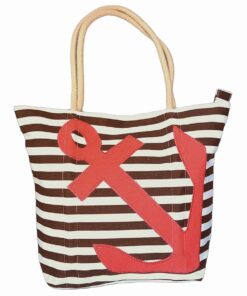 Vibrant Stripped Beach Bag Ship Anchor Design - Brown