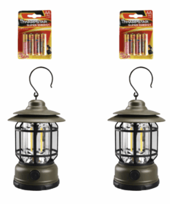 Vintage Battery Operated Camping Lantern with 8 x AA Batteries - 2 Pack - Green