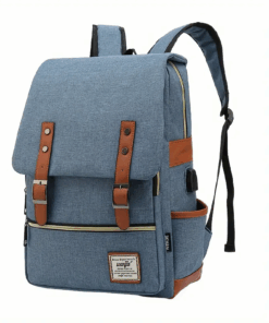 Vintage Laptop Backpack - Built-in USB Charging Port