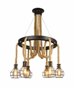 Vintage Metal & Rope Light Chandelier