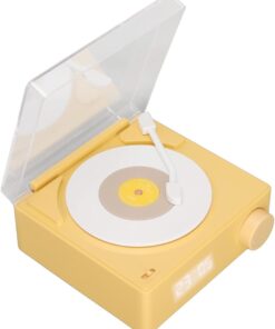 Vintage Vinyl Speaker with Portable 360 Sound & Alarm Clock - Yellow