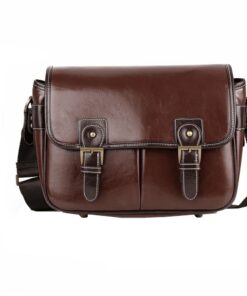 Vintage Waterproof PU Leather DSLR Camera Shoulder Bag - Dark Brown